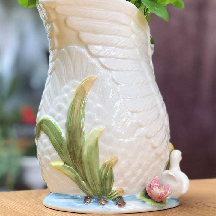 Swan Embossed Ceramic Vase