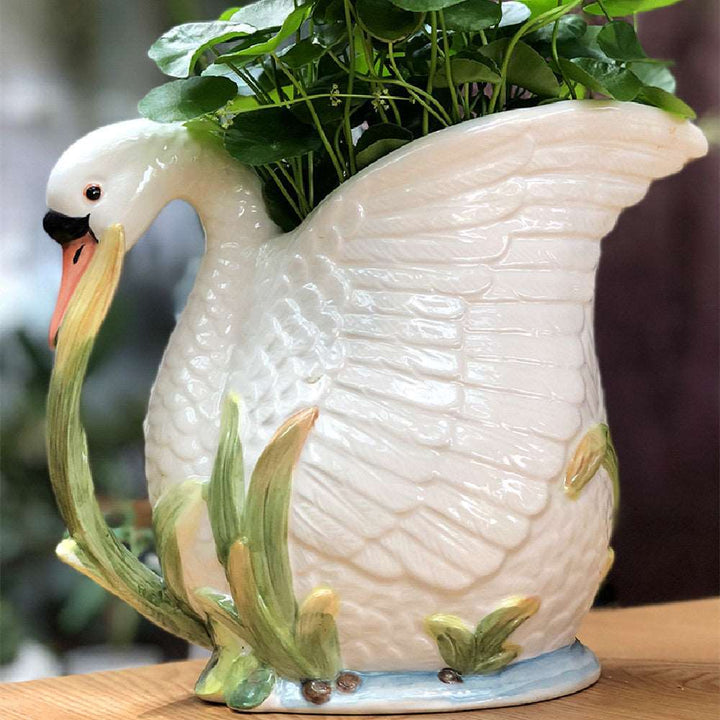 Swan Embossed Ceramic Vase