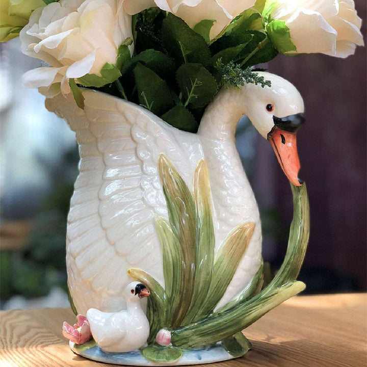 Swan Embossed Ceramic Vase