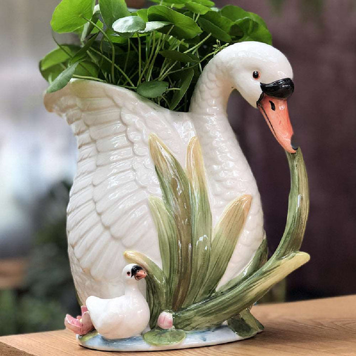 Swan Embossed Ceramic Vase